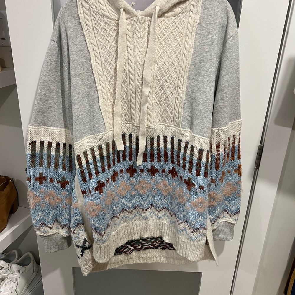Cozy Knit Hooded Sweater - Gray and Cream from Anthropologie
